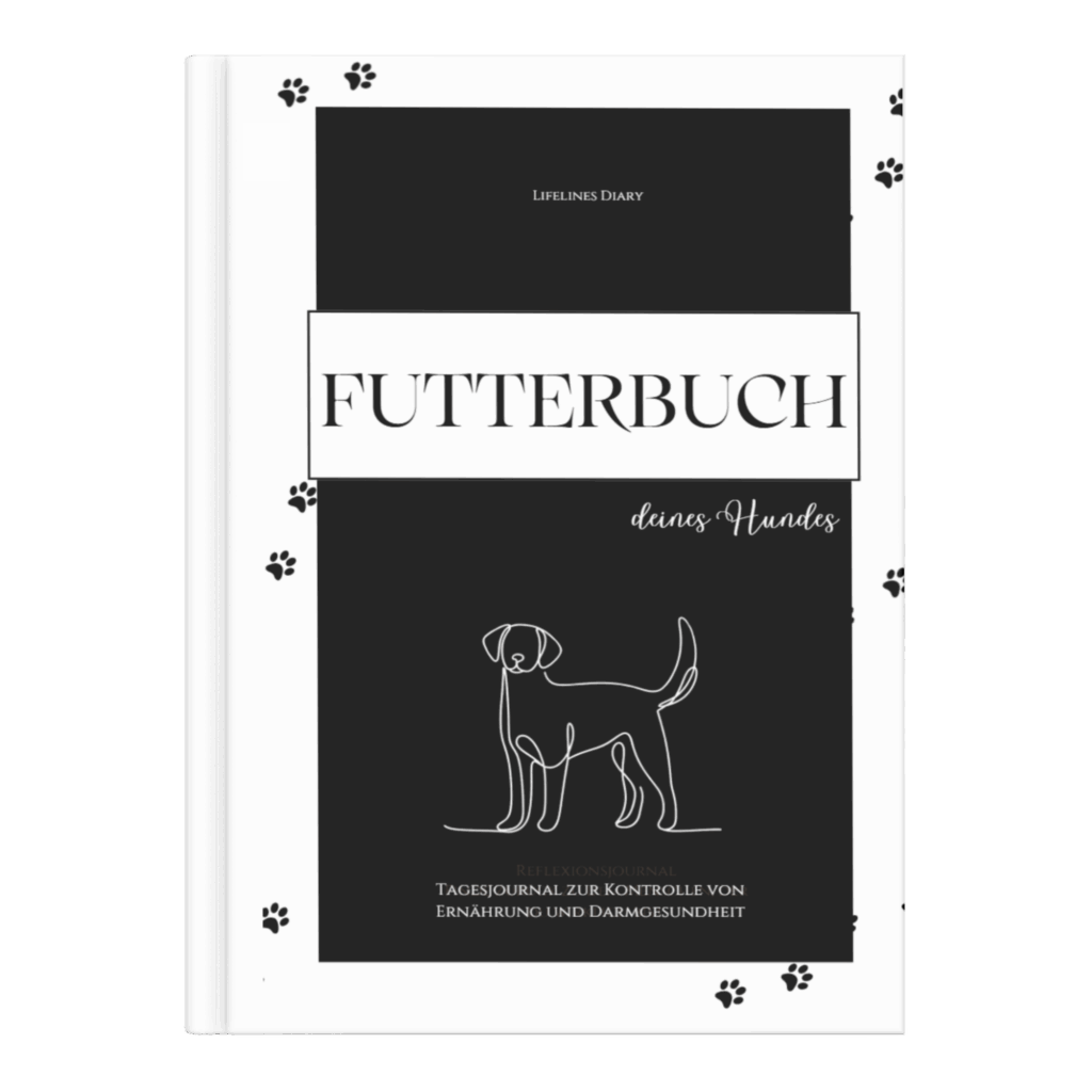 Schwarzes Cover mit weißer Hundezeichnung