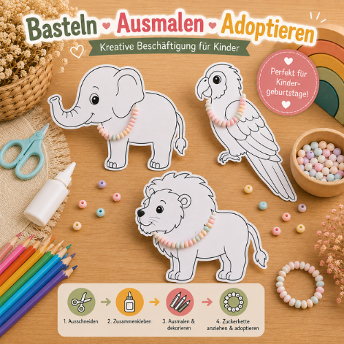 Zootiere Bastelvorlage mit 12 Tieren für den Kindergeburtstag