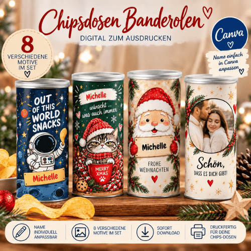 Banderole Chips Personalisiertes Geschenk Canva Vorlage Weihnachten