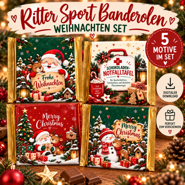 klassische Weihnachtsbanderole Schokoladenbanderole Weihnachten Nikolaus Banderole Schokolade Weihnachtsbanderole Druckvorlage Ritter Sport Banderole 100g Schokolade Weihnachtsgeschenk Nikolausgeschenk Schokolade Schokolade weihnachtlich verpacken Notfalltafel Weihnachten DIY Weihnachtsgeschenk
