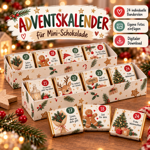 Ritter Sport Mini Adventskalender Adventskalender selber machen Schokoladen Adventskalender selber machen Adventskalender Druckvorlage Adventskalender PDF Adventskalender zum Ausdrucken Mini Schokolade Adventskalender Adventskalender Banderolen Adventskalender beige Adventskalender Skandi minimalistischer Adventskalender Adventskalender 24 Schokolade Weihnachtskalender selber machen