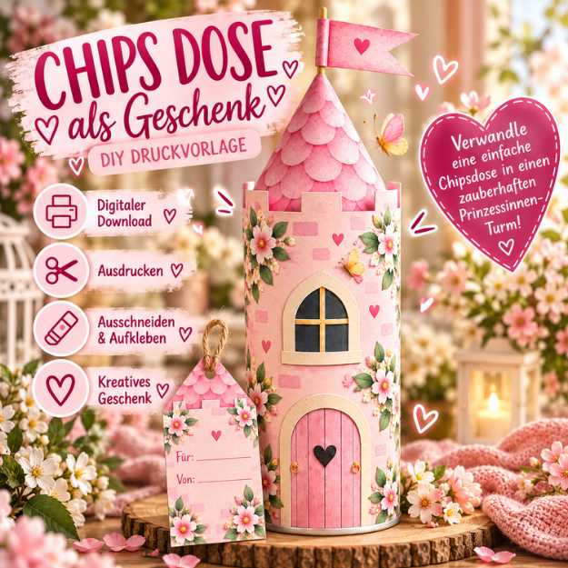 Prinzessin Chipsdose Geschenk, Chipsdose Geschenk, Chipsdose Geschenkidee, Chipsdose Geschenkverpackung, Chipsdose Banderole, Chipsdose als Schloss, Chipsdose Prinzessin, Chipsdose basteln, Prinzessin Geschenk, Prinzessin Kindergeburtstag, Kindergeburtstag Prinzessin, Prinzessinnen Geburtstag, Prinzessinnenparty, Geschenk Mädchen, Geschenk Prinzessinnenfan, Märchenschloss Geschenk, Märchenschloss basteln, Prinzessinnen Schloss, Schloss Geschenkverpackung, DIY Märchenschloss, DIY Geschenkverpackung, kreative Geschenkverpackung, Geburtstagsgeschenk Kinder, Mitbringsel Kindergeburtstag, Märchen