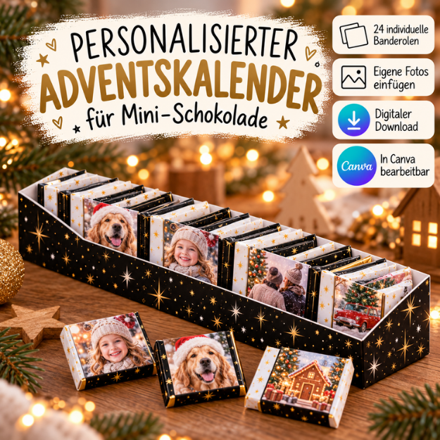 Adventskalender Ritter Sport Mini Ritter Sport Mini Adventskalender personalisierter Adventskalender Adventskalender mit eigenen Fotos Adventskalender mit Foto Adventskalender mit persönlichen Botschaften Adventskalender selber machen DIY Adventskalender Schokolade Adventskalender Canva Vorlage Canva Adventskalender 24 Banderolen Adventskalender Banderole Mini Schokolade Schokoladen Adventskalender selber machen Adventskalender Partner Adventskalender Freund Adventskalender Freundin Adventskalender beste Freundin Adventskalender Kollegen Adventskalender mit Sprüchen 24 persönliche Botschaften Fotogeschenk Weihnachten persönliches Weihnachtsgeschenk Adventskalender Druckvorlage digitaler Adventskalender Vorlage Weihnachtsgeschenk mit Fotos
