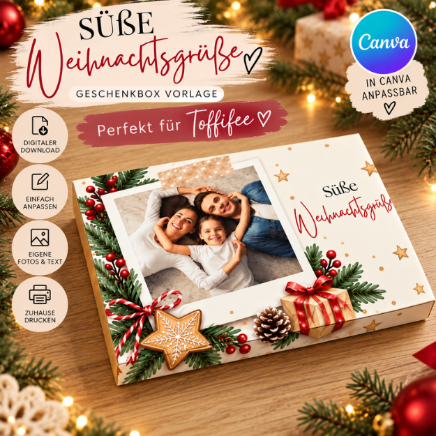 Toffifee Banderole Toffifee Geschenk Banderole Foto Geschenk mit Foto Fotogeschenk Xmas Canva Vorlage Weihnachten DIY Foto Weihnachten Geschenk Familie Geschenk Partner Wichtelgeschenk Druckvorlage personalisierbar