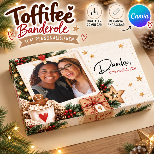 Toffifee Banderole Toffifee Geschenk Danke Geschenk Danke dass es dich Geschenk mit Foto Fotogeschenk Xmas Canva Vorlage Geschenk Freundin Geschenk Partner Weihnachten DIY Druckvorlage personalisierbar Dankeschön Geschenk